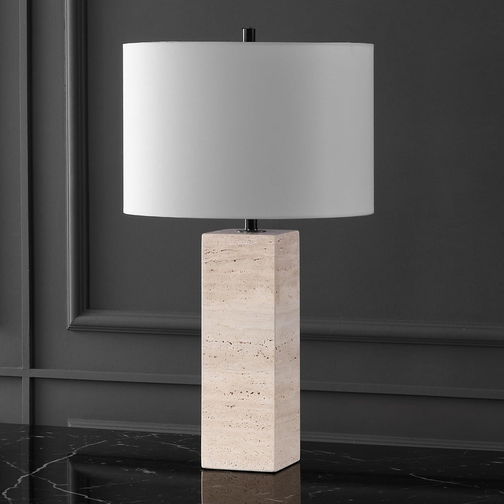 SAFAVIEH Couture Collection Katebryn Travertine/Black 26-inch Dimmable Table Lamp for Bedroom Living Room Home Office Desk Nightstand