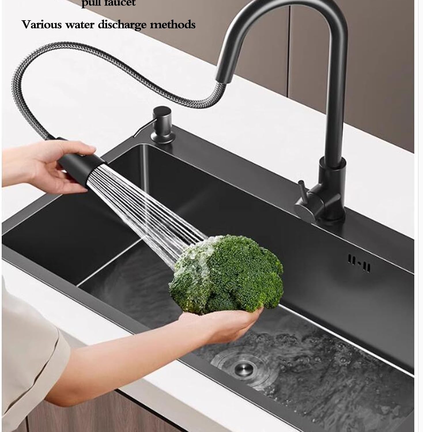 Kitchen Sinks, Single Bowl Stainless Steel Countertop Siphon Sink with Faucet Multiple Size Single Bowl Sink Kitchen Dishwashibasin Bathroom Hand Washisink (65 * 45 * 20Cm