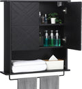 GAOMON Medicine Cabinet with Two Door, Wood Wall Mounted Bathroom Storage Cabinet with Adjustable Shelf and Towel Bar, 2-Tier Cabinet for Bathroom Living Room Laundry Room Kitchen, Black
