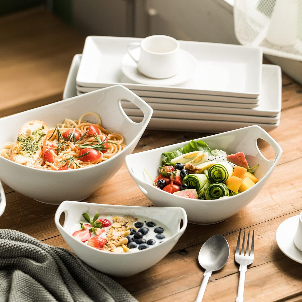 Gomakren 3 Tier Serving Trays Stand & Serving Bowls with Handles & Serving Platters Decorative Dish White 12 Inch