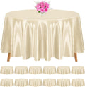 12 Pack 120 Inch Round Tablecloth, Champagne Satin Fabric Table Cloth for Round Table, Wrinkle Resistant Washable Table Cover Bright Silk Table Clothes for Wedding Party Dining Table Banquet