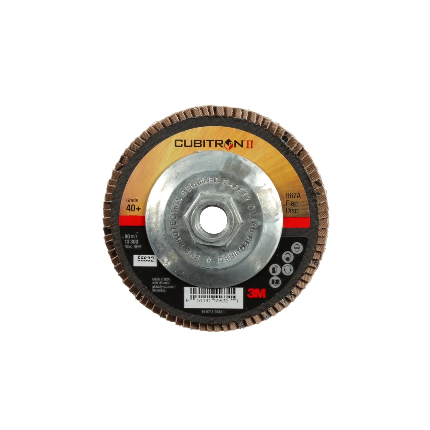 3M Cubitron II Flap Disc 967A, 40+, T27 Quick Change, 4-1/2 in x 5/8'-11, Giant, Pack of 10, Medium Pressure Applications, Light Deburring, Scale Removal, Oxide Removal, Surface Prep