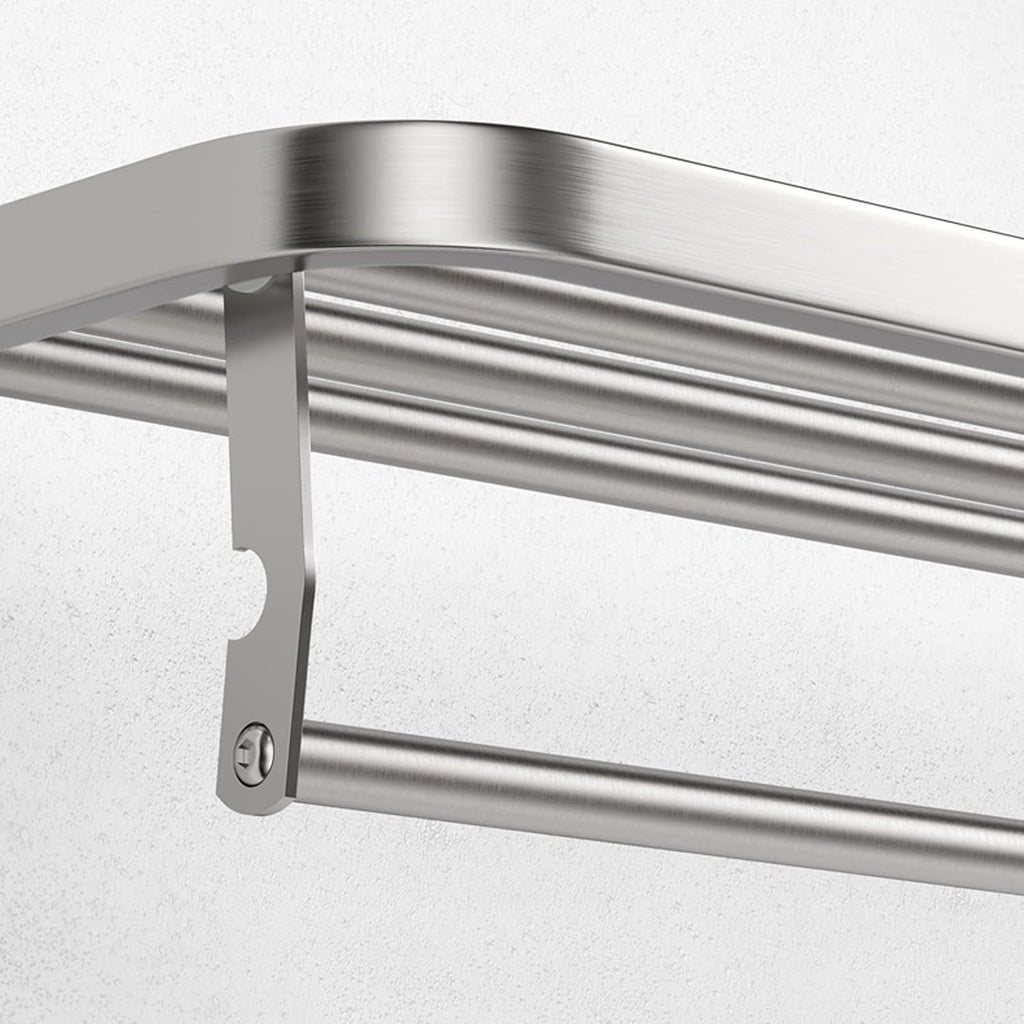 Bathroom Shelf Wall Floating Bathroom Bathroom Shelves Wall Mounted，Foldable Wall Mounted Double Towel Holder with Towel Bar Polished 304 Stainless Steel Towel Shelf Floating Shelves Corner Shower ( S