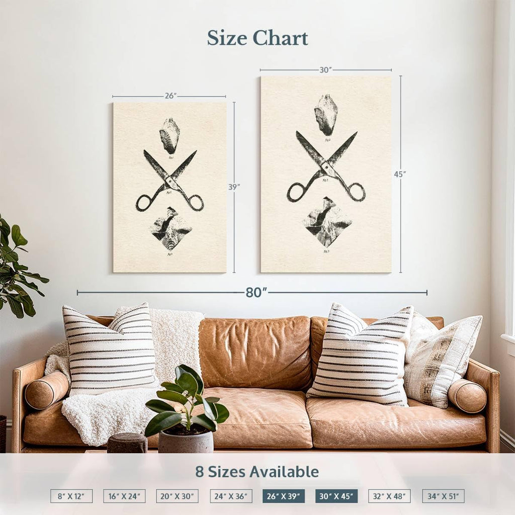 ElephantStock - Rock Scissors Paper Vintage Wall Art - Vertical Canvas Wall Art - Home Office Wall Decor - Drawing Game Canvas Art - Black And Gray Decor by Daniel Coulmann - 26' x 39'