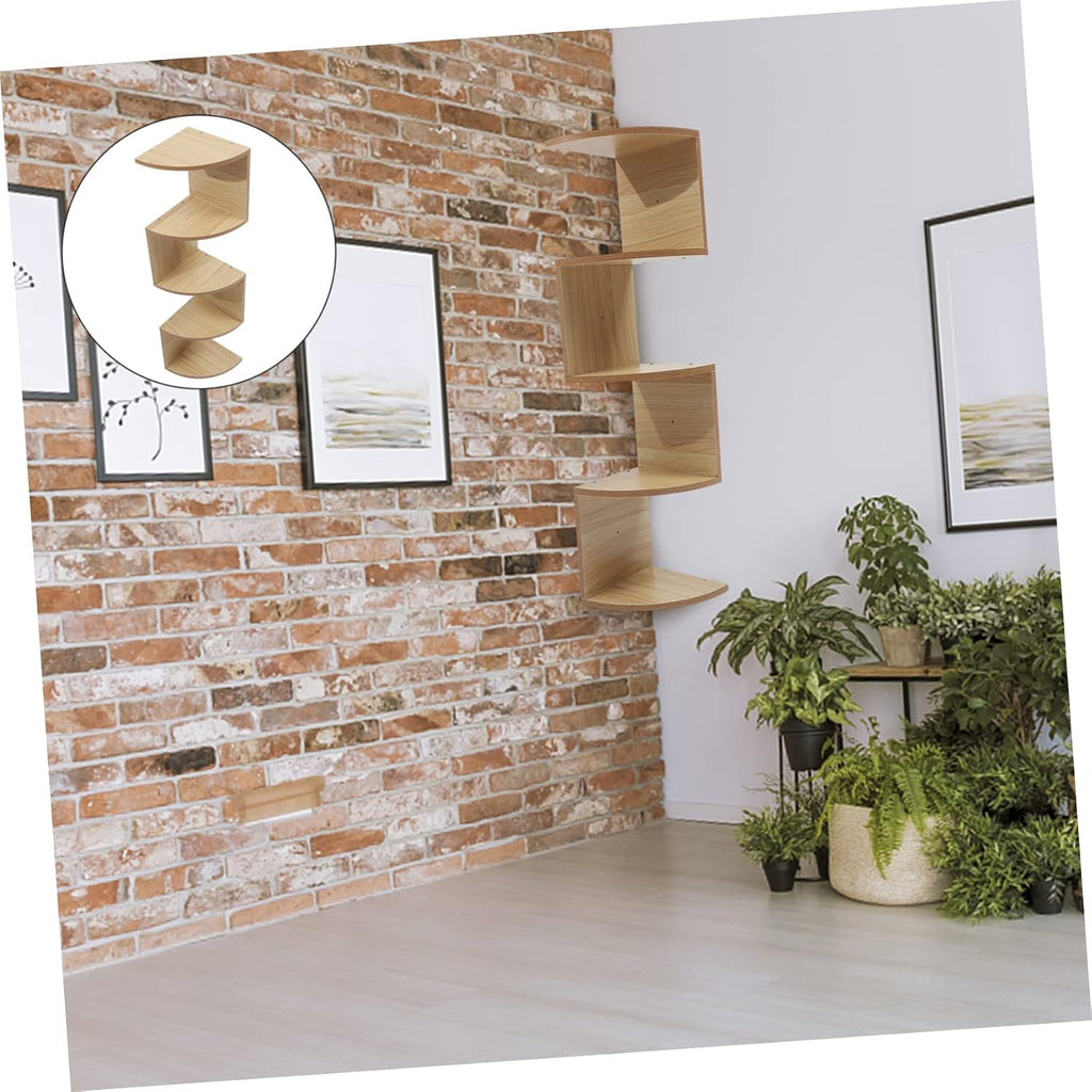 1set Creative Wooden Wall-Mounted Storage Rack Corner Shelf for Home Decor Elegant Display for Bedroom Kitchen Office and Bathroom Space-Saving Design Light Walnut Finish