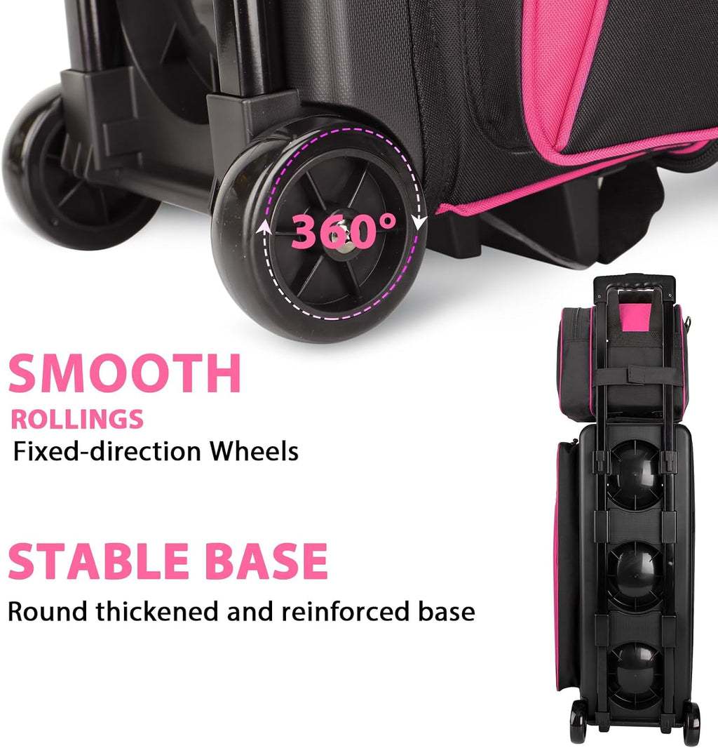 Goloni 3 Ball Bowling Bag with Wheels, Rolling Bowling Roller Bag with Retractable Handle for Balls & Bowling Accessories