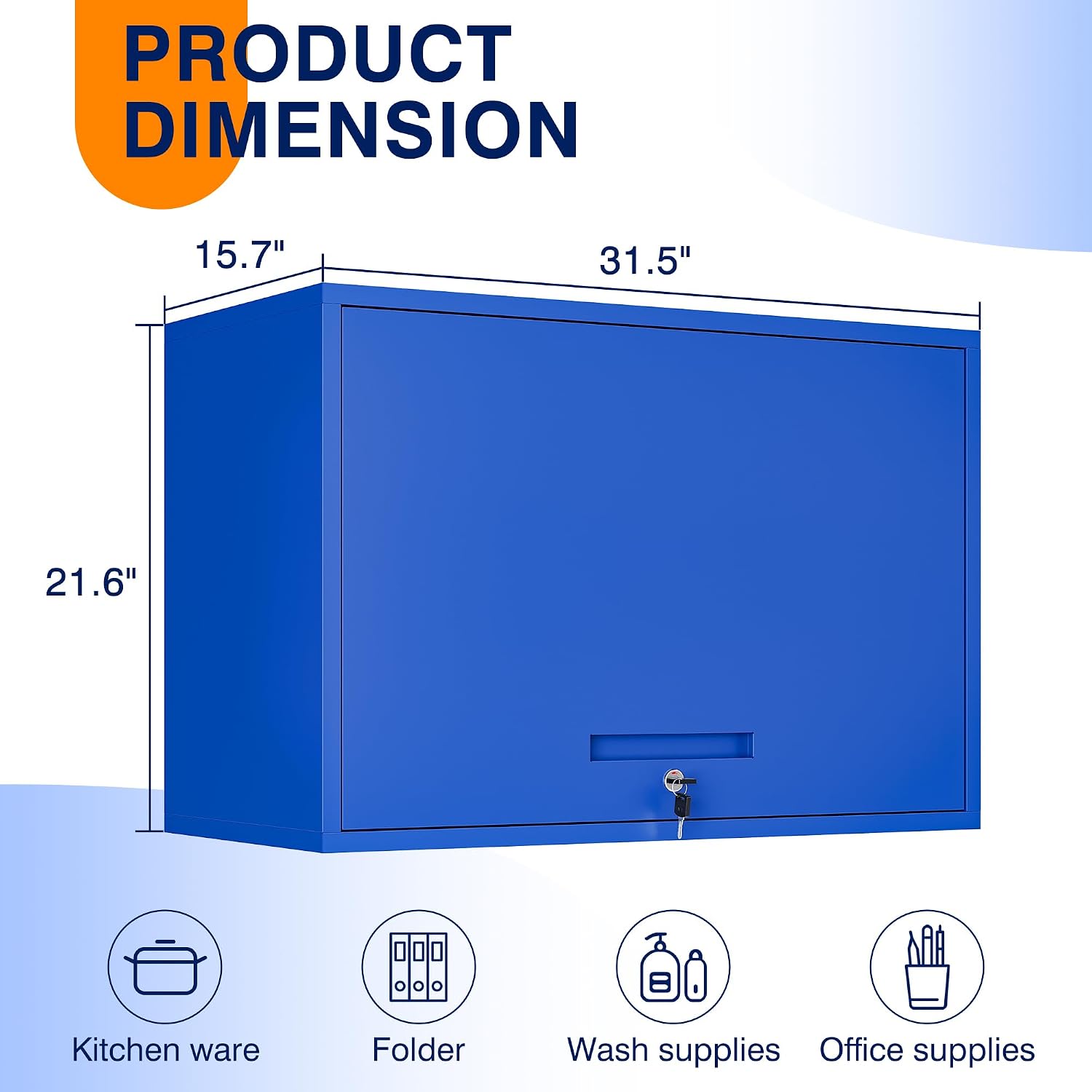 Yizosh Metal Garage Wall Cabinet with Doors and Shelves, Wall Mounted Metal Storage Cabinet, Floating Garage Tool Cabinet for Garage, Basement, Kitchen, Warehouse (Blue, 21.6' H)