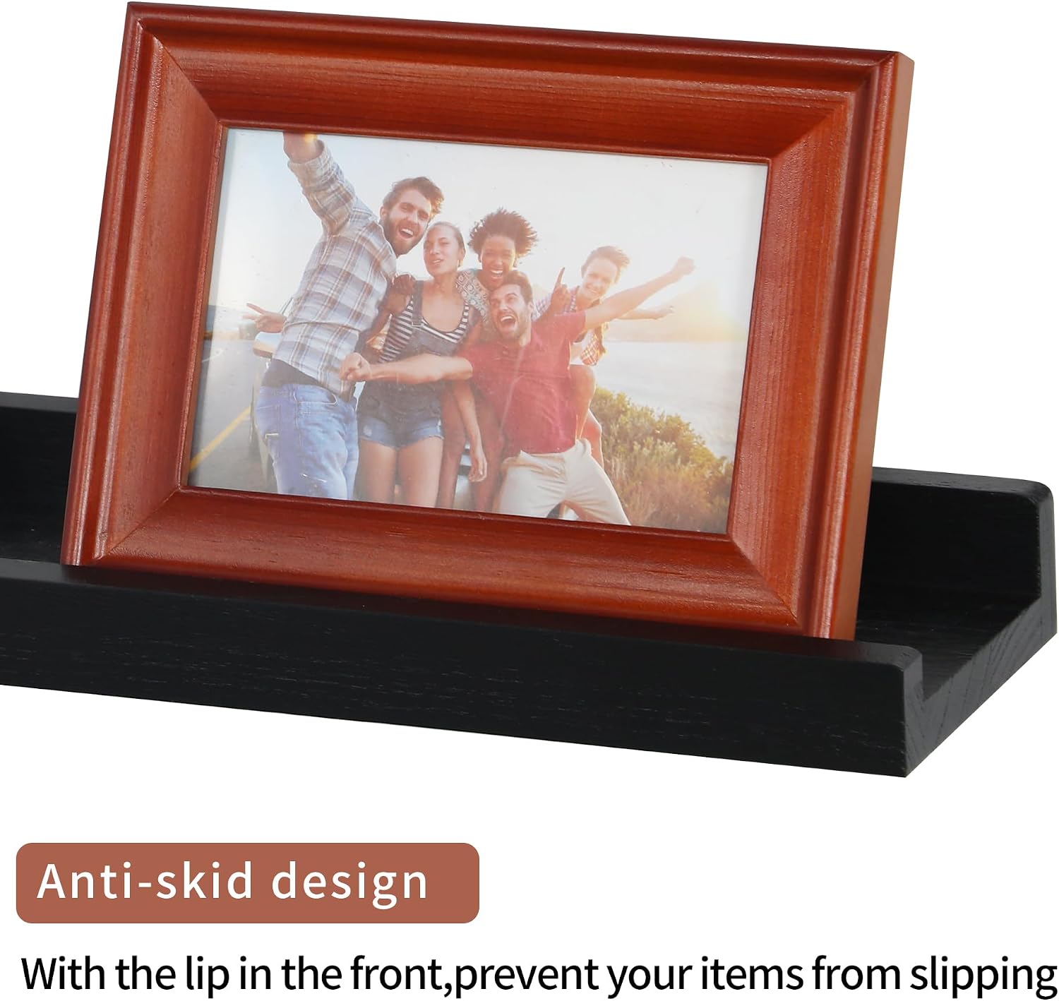 PHOENANCEE Long Floating Shelves for Wall 57 Inch,Real Wood Picture Ledge with Lip Set of 4,Photo Frame Storage Display for Living Room Nursery Bedroom Bathroom Kitchen Home Office Decor Rustic Black