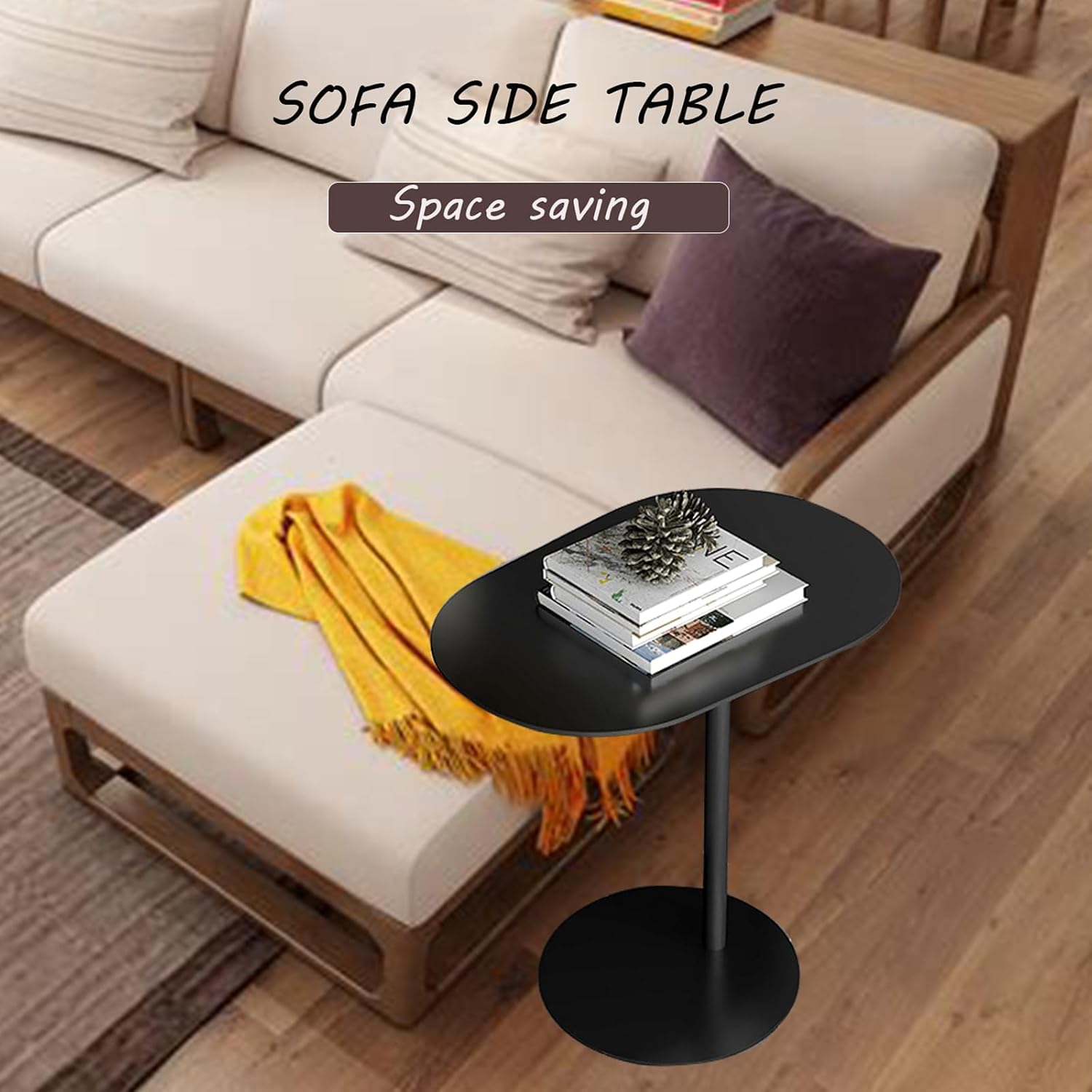 C-Shaped Side Table, Iron End Table for Couch Sofa and Bed, Small Metal Black Side Tables for Living Room Bedroom (Black, High-27.6in/70cm)