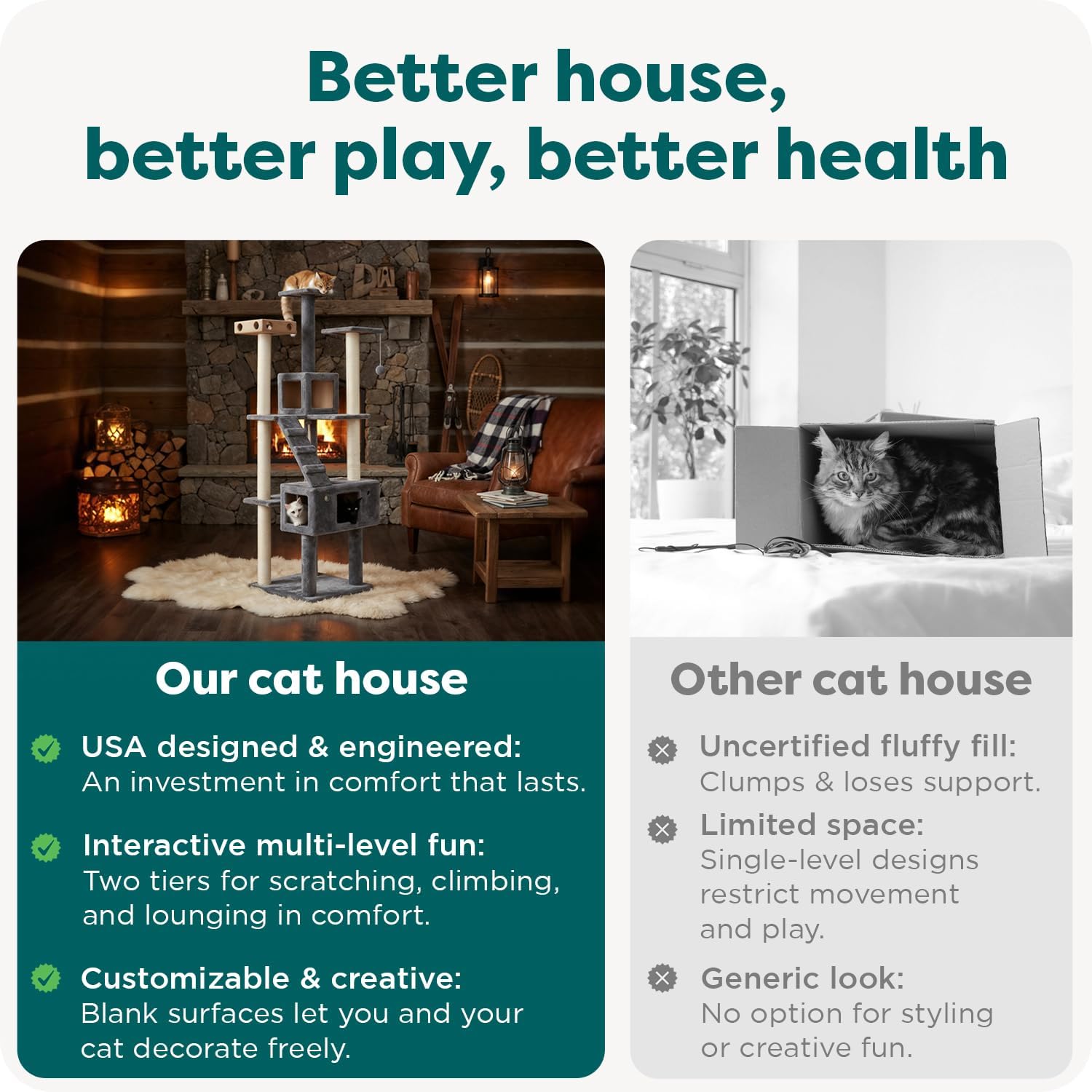 FurHaven 69.3' Tall Cat Scratching Post Tower for Indoor Cats, Sisal Cat Tree with 2 Condos, Tiger Tough Double Decker Playground, Toys & Perches for Cats, Sisal, Cream