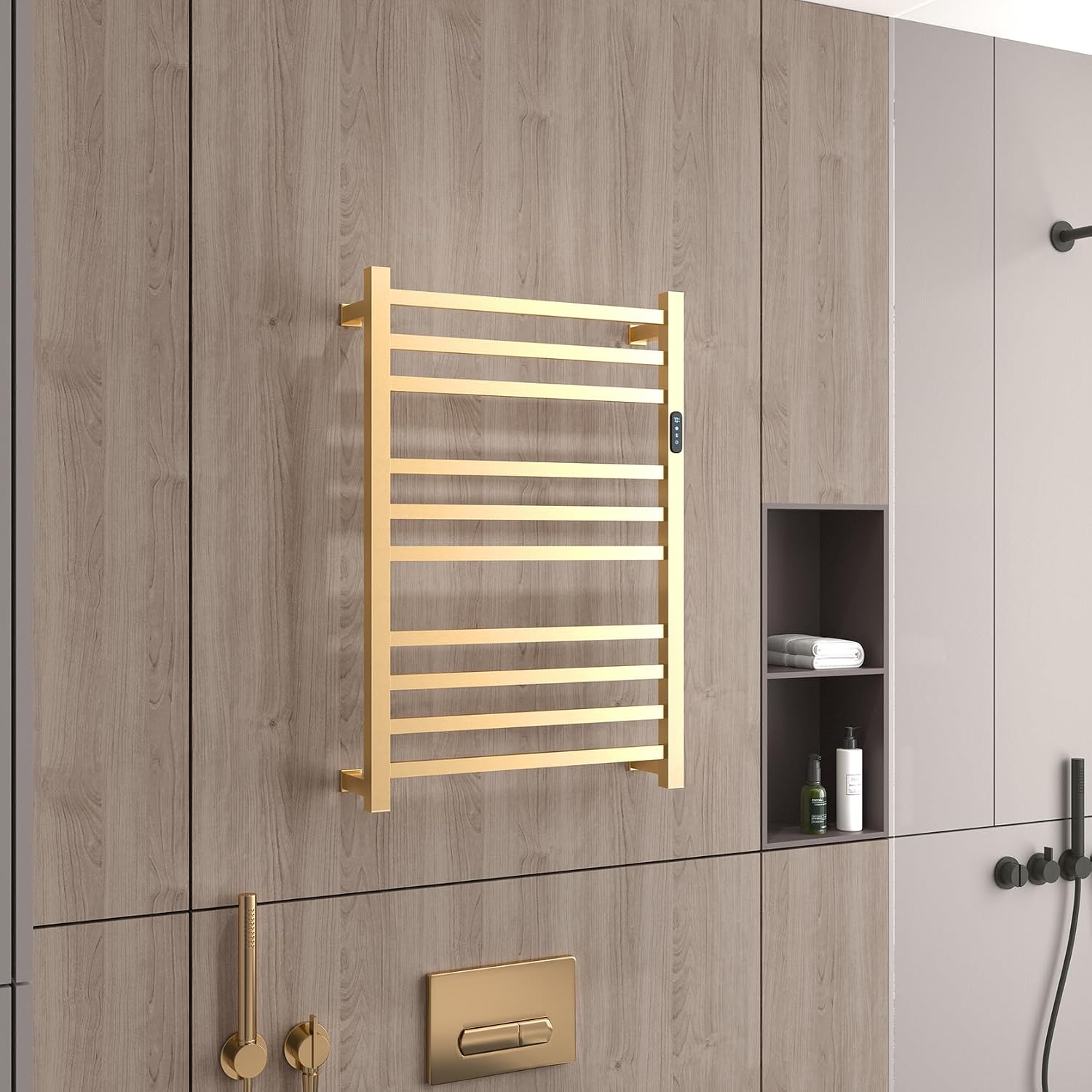 Luxury Heated Towel Rack Wall Mounted Towel Warmers, 10 Bars Towel Warmer Rack for Bathroom with Timer & Temperature Multi-Level Adjustable, Hardwired and Plug-in Compatible (Brushed Gold)