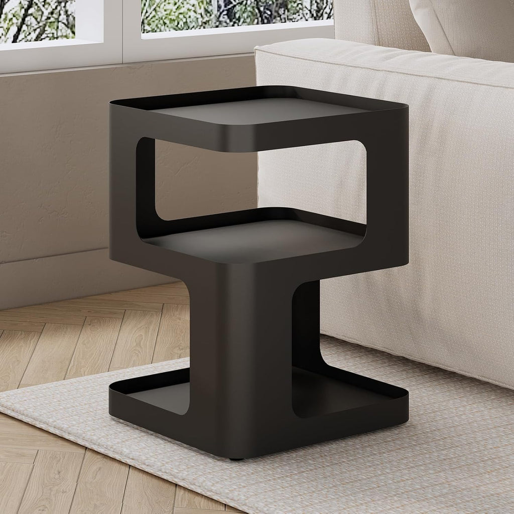 Modern Side Table for Sofa & Couch,Black Metal Bedside Table,3 Tier end Tables with Storage for Living Room & Bedroom,Compact Nightstand for Small Spaces,No Assembly Required