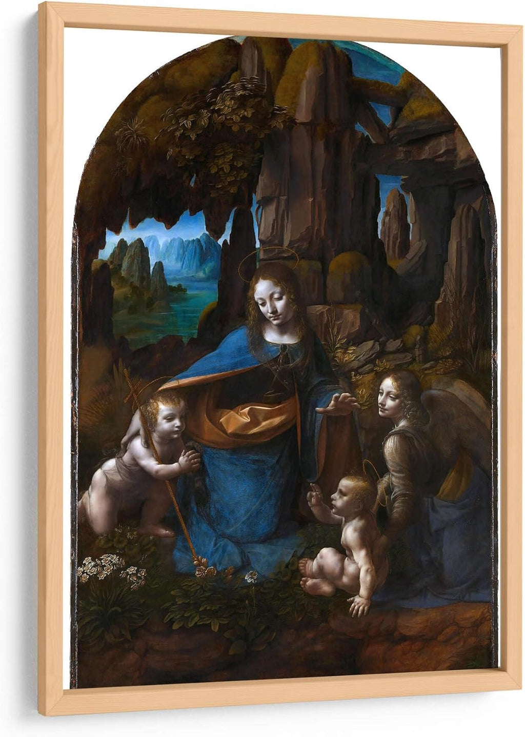 Canvas Lab | Virgin of the Rocks (London Version) by Leonardo da Vinci | 19 x 29 in | Fine Art Framed Print, Frame Color: Natural | Classical art, Religion and Spirituality, Renaissance