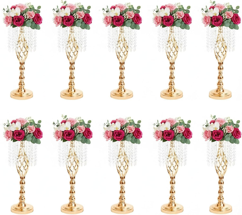 Metal Flower Stands with Crystal Beads - Wedding Centerpieces for Table Decorations, Elegant Metal Flower Arrangement Stands, Flower Vases for Wedding Party Celebration Home Decor (Gold-10pcs)