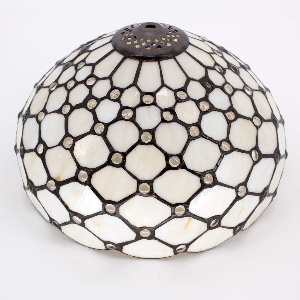 WERFACTORY Tiffany Lamp Cream Amber Stained Glass Bead Table Lamp Desk Bedside Reading Light 12X12X18 Inches Deco Bedroom Living Room Home Office S005 Series