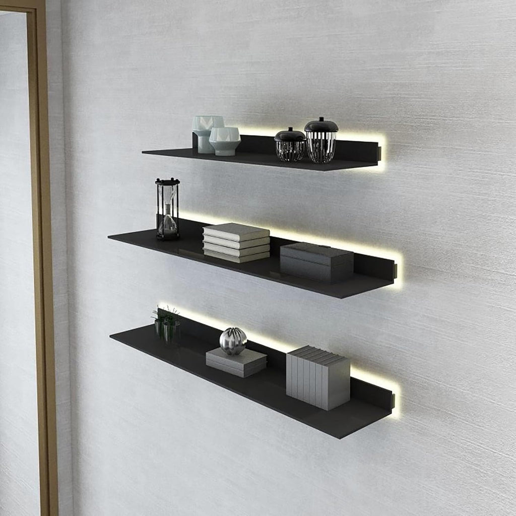 Illuminated Wall Shelf Built-in LED,Aluminum Alloy Display Stands,Floating Shelves Wall Mounted,Light Creative Metal Display Shelves for for Storage (Black 80cm/31.5in)