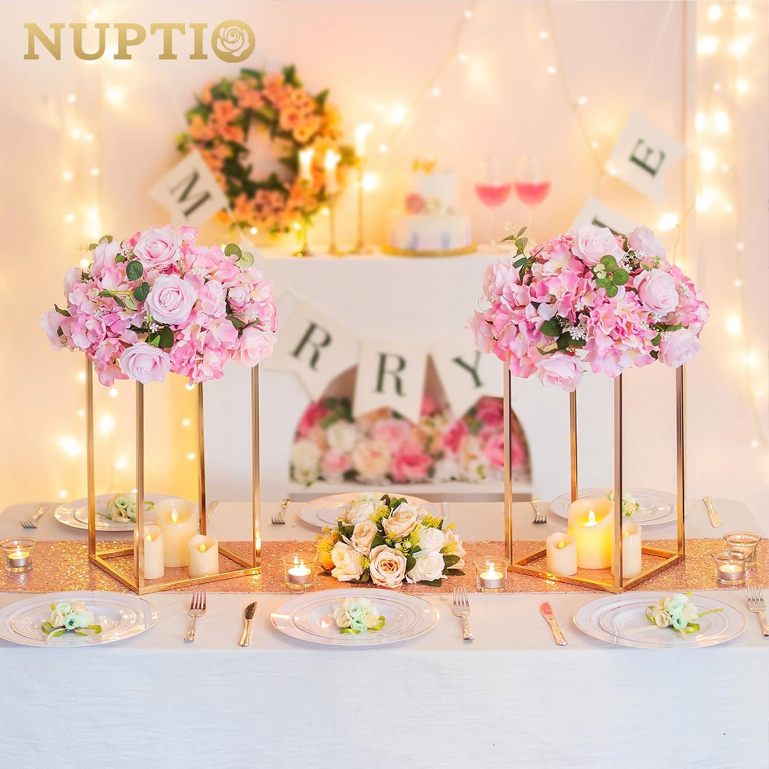 NUPTIO Flower Ball Arrangement Bouquet - 10 Pcs 14.2 inch Diameter Pink Fake Flowers Roses Balls for Centerpieces Tables - Artificial Rose Arrangements for Wedding Centerpiece Table Decorations