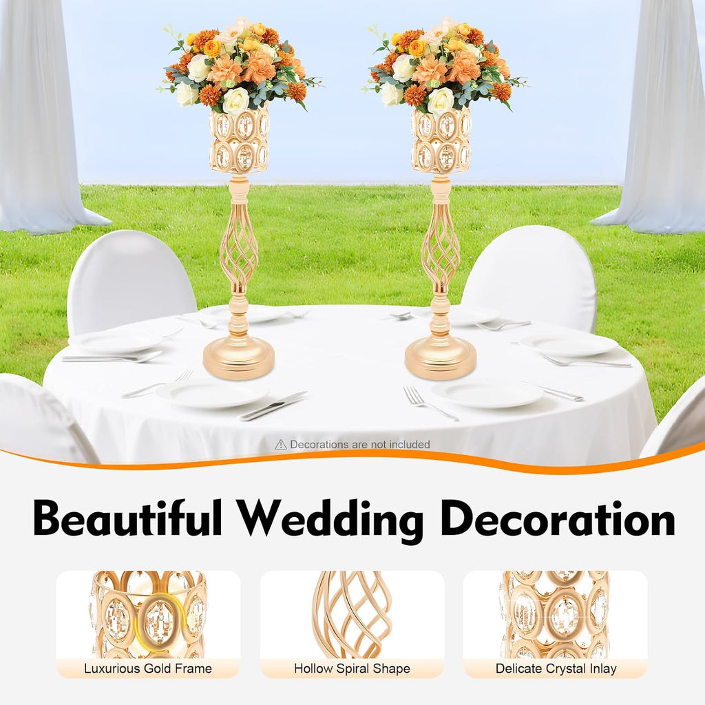 10PCS Wedding Flower Centerpieces for Tables, 61cm/24 Tall Crystal Wedding Decor Flower Stand Floral Display Rack Gold Vases for Tables Wedding Dinner Party, Ceremony Birthday Event Decor (Gold)