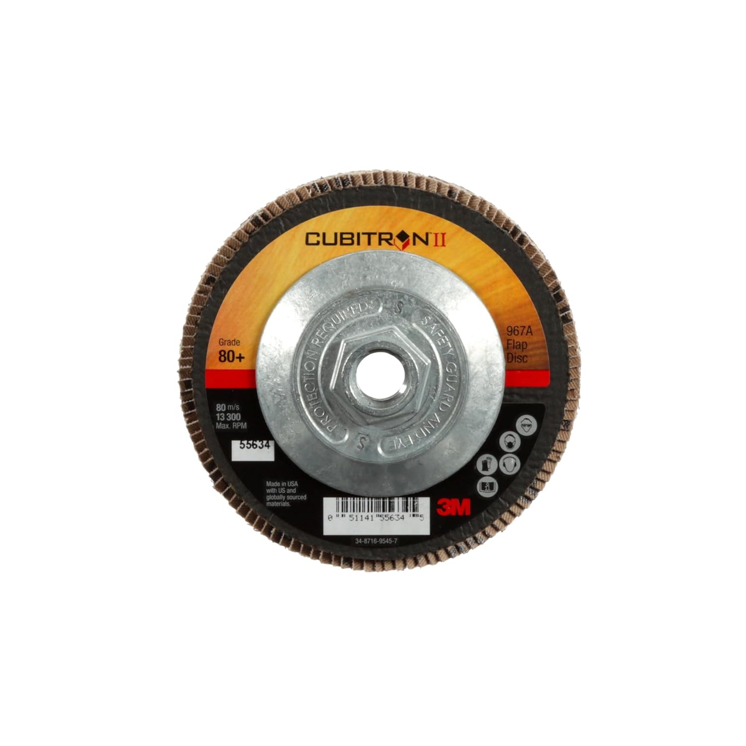 3M Cubitron II Flap Disc 967A, 80+, T27 Quick Change, 4-1/2 in x 5/8'-11, Giant, Pack of 10, Medium Pressure Applications, Light Deburring, Scale Removal, Oxide Removal, Surface Prep