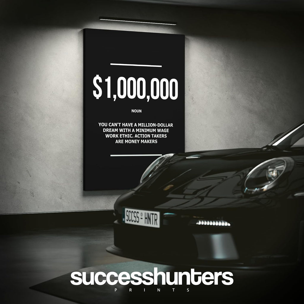 SuccessHunters 1 Million Dollar Definition Wall Art Motivational Office Decor Millionaire Canvas Print, Money Modern Art Print, $1,000,000 Financial Artwork, Money Never Sleeps Canvas(40' x 30' in)