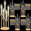 Tandefio 4 Set 5 Arm Gold Candelabra Table Centerpiece with LED Candle, 26.8' Tall Acrylic Cylinder Candle Holder with Lampshades Fit 0.8 for Wedding, Anniversaries, Dinner, Party, Easter, Home Decor