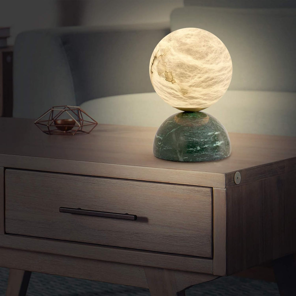 Handcrafted Natural Spanish Alabaster Stone Moon Lamp with Marble Base Elegant LED Night Light Premium Mini Table Lamp for Home, Office, and Luxury Decor