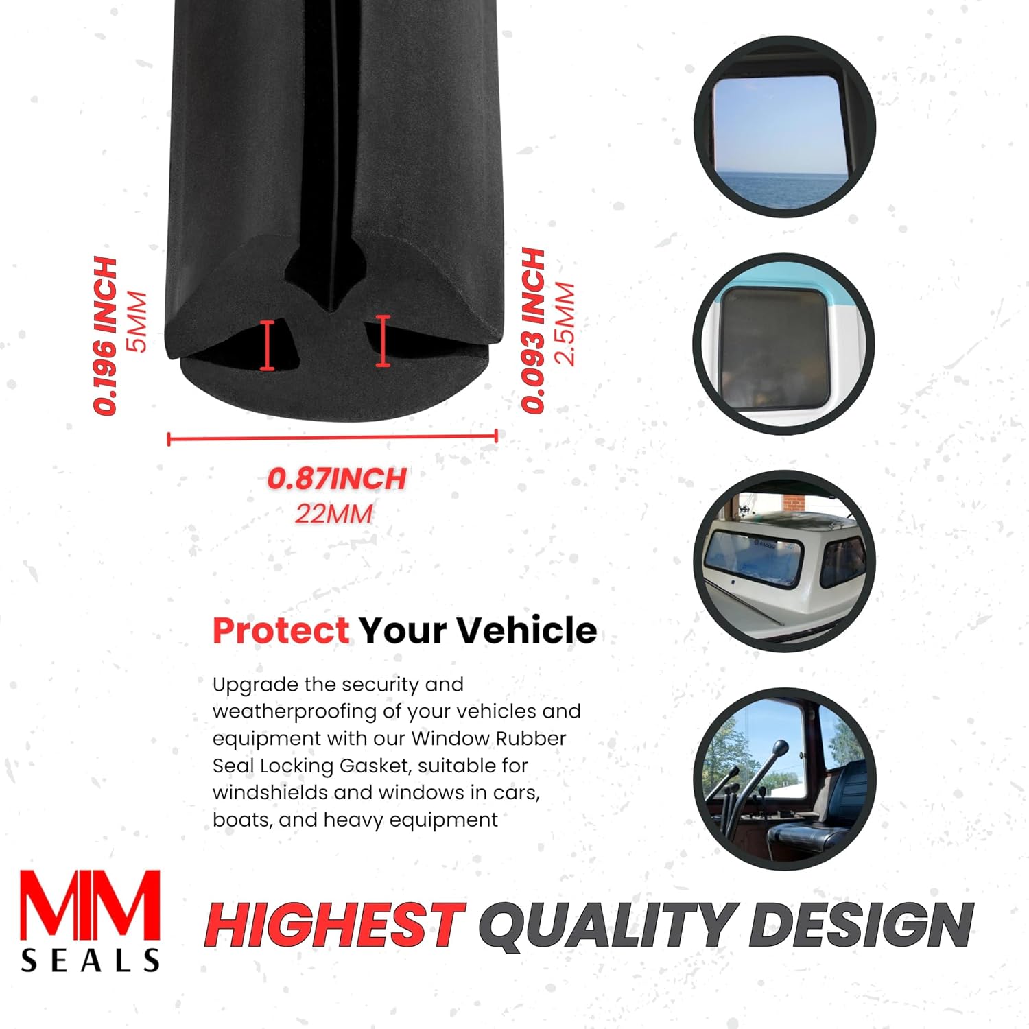 Window Rubber Seal 13/64' X 3/32' Locking Gasket for Windshield and Windows Cars, Boats and Heavy Equipment (33 Feet)