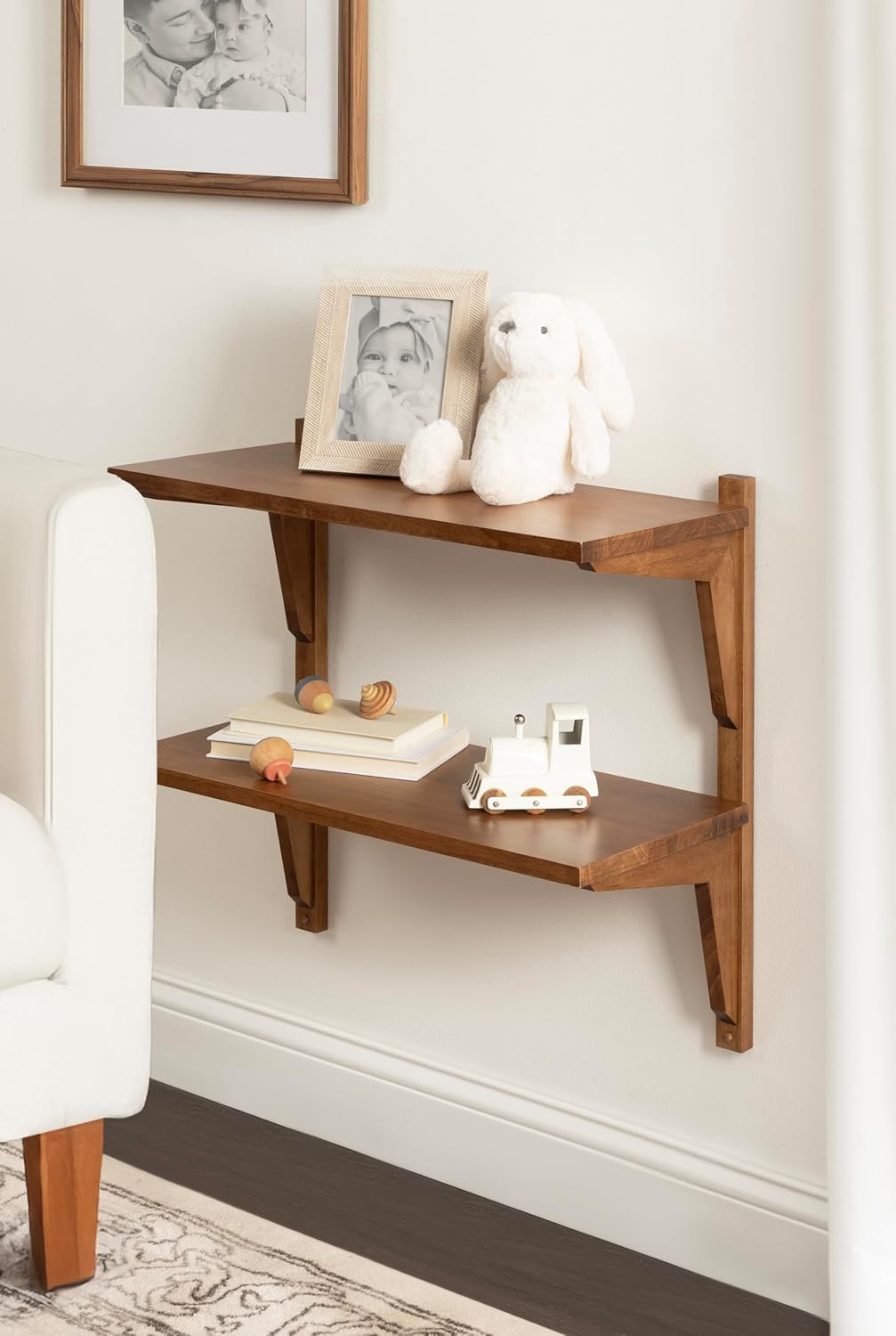 Kate and Laurel Meridien Modern Two-Tier Wooden Shelves, 24 x 12 x 24, Rustic Brown, Stunning Tiered Wall Shelf for Storage and Display as Cute Nursery Shelving or Bedroom Storage