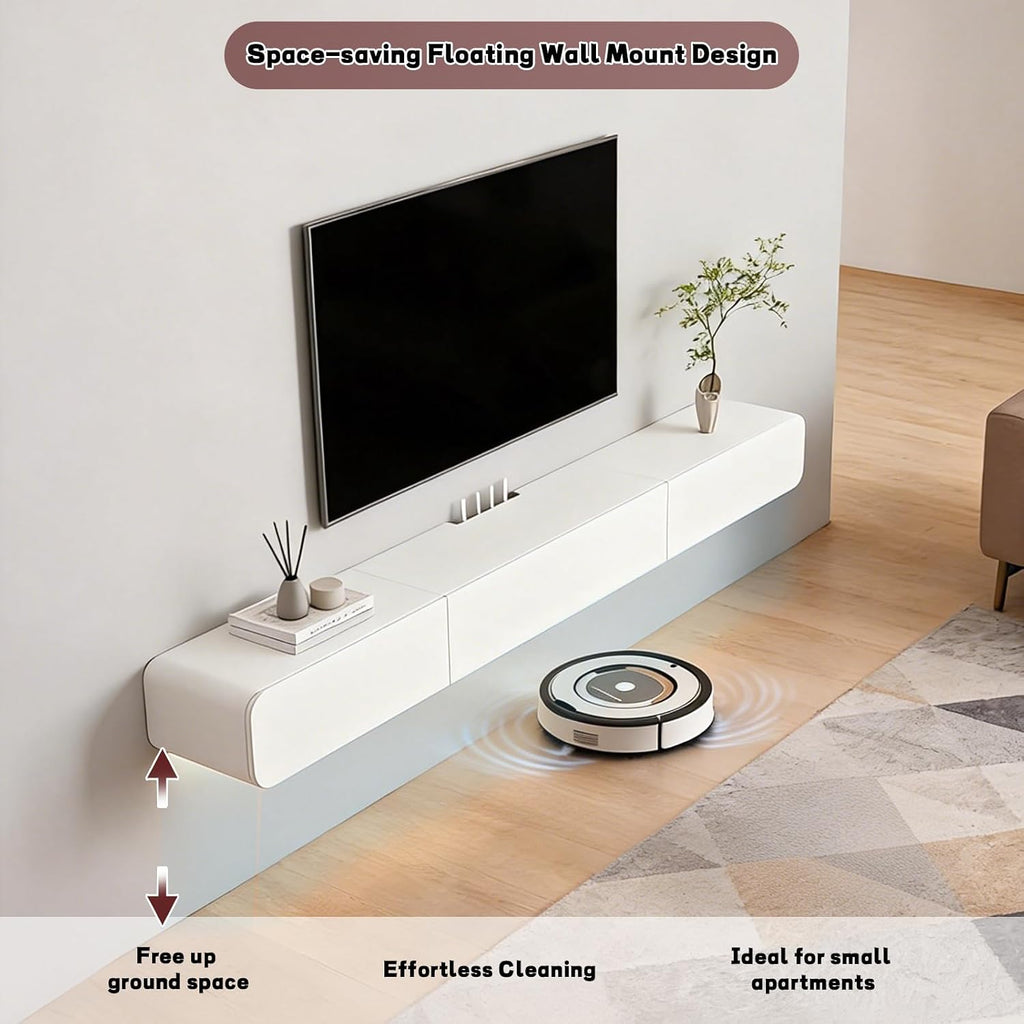 FPIGSHS Wall Mounted Media Console with 2 Drawers Solid Wood Floating TV Stand Hanging TV Shelf Entertainment Center TV Cabinet, for Home Office (B, 180cm/71in)