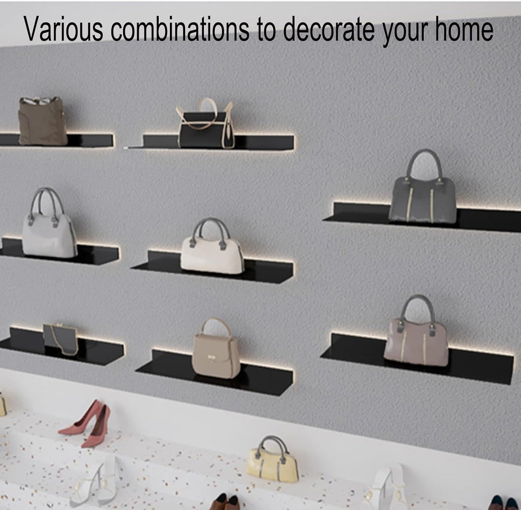 Floating Shelves, Floating Display Shelf Wall Mounted Light-Emitting Shelves Display Shelf All Kinds of Things Can Be Stored Here It's More Convenient (Color : Noir, Size : 60x20x6cm)