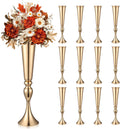 12 Pcs Tall Gold Trumpet Vases for Centerpieces & Wedding Tables - 21.65' Tall Gold Flower Vase Set with Weighted Base, Metal Trumpet Centerpieces for Tables (Bases para Centros de Mesa)