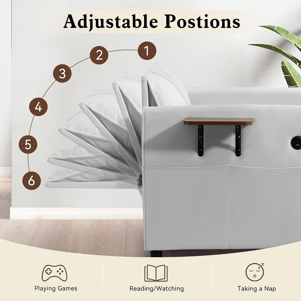 90' Convertible Sofa Chair Bed, 4 in 1 Pull Out Sleeper Chair, Adjustable Backrest Recliner with USB Port, Bottom Storage Basket, Folding Side Table, Lounge Sofa for Living Room Apartment Small Place