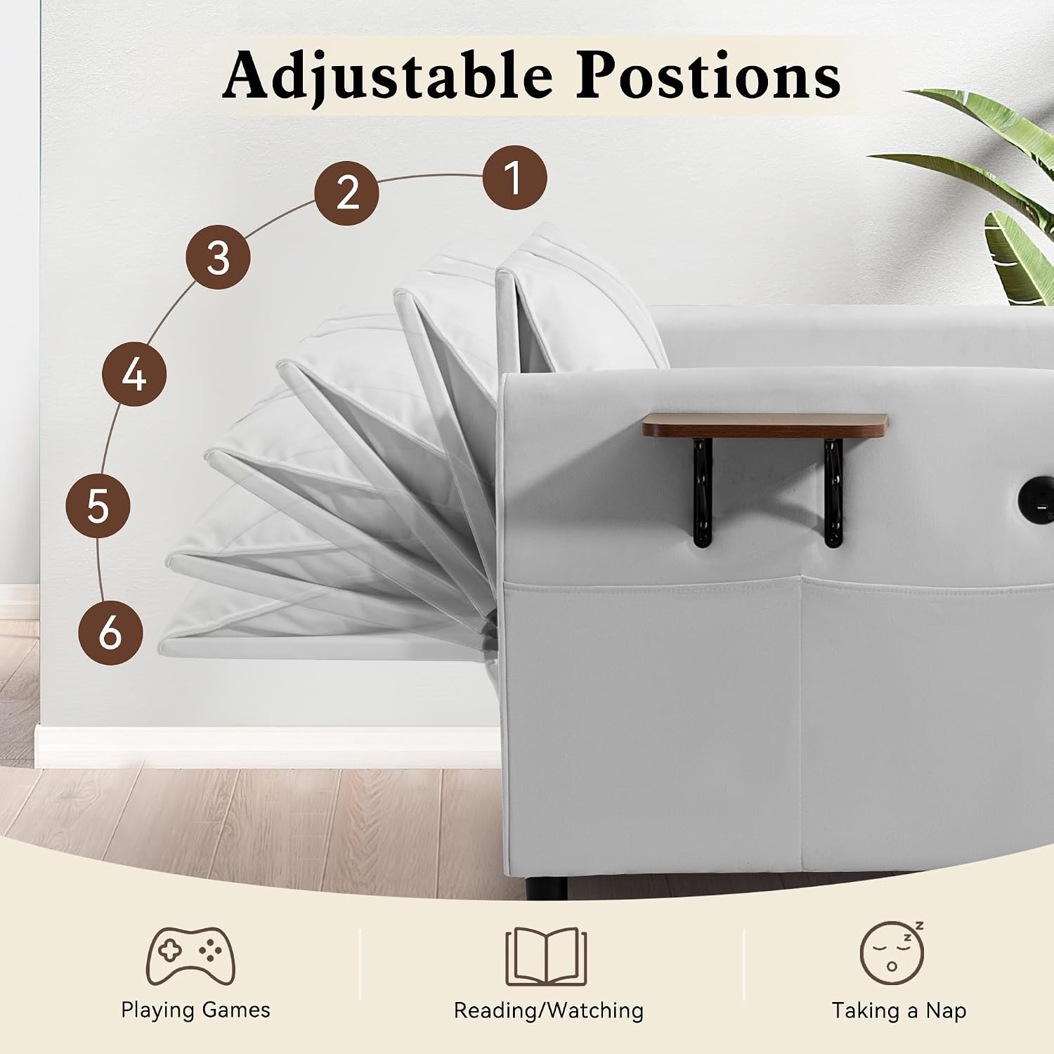 90' Convertible Sofa Chair Bed, 4 in 1 Pull Out Sleeper Chair, Adjustable Backrest Recliner with USB Port, Bottom Storage Basket, Folding Side Table, Lounge Sofa for Living Room Apartment Small Place