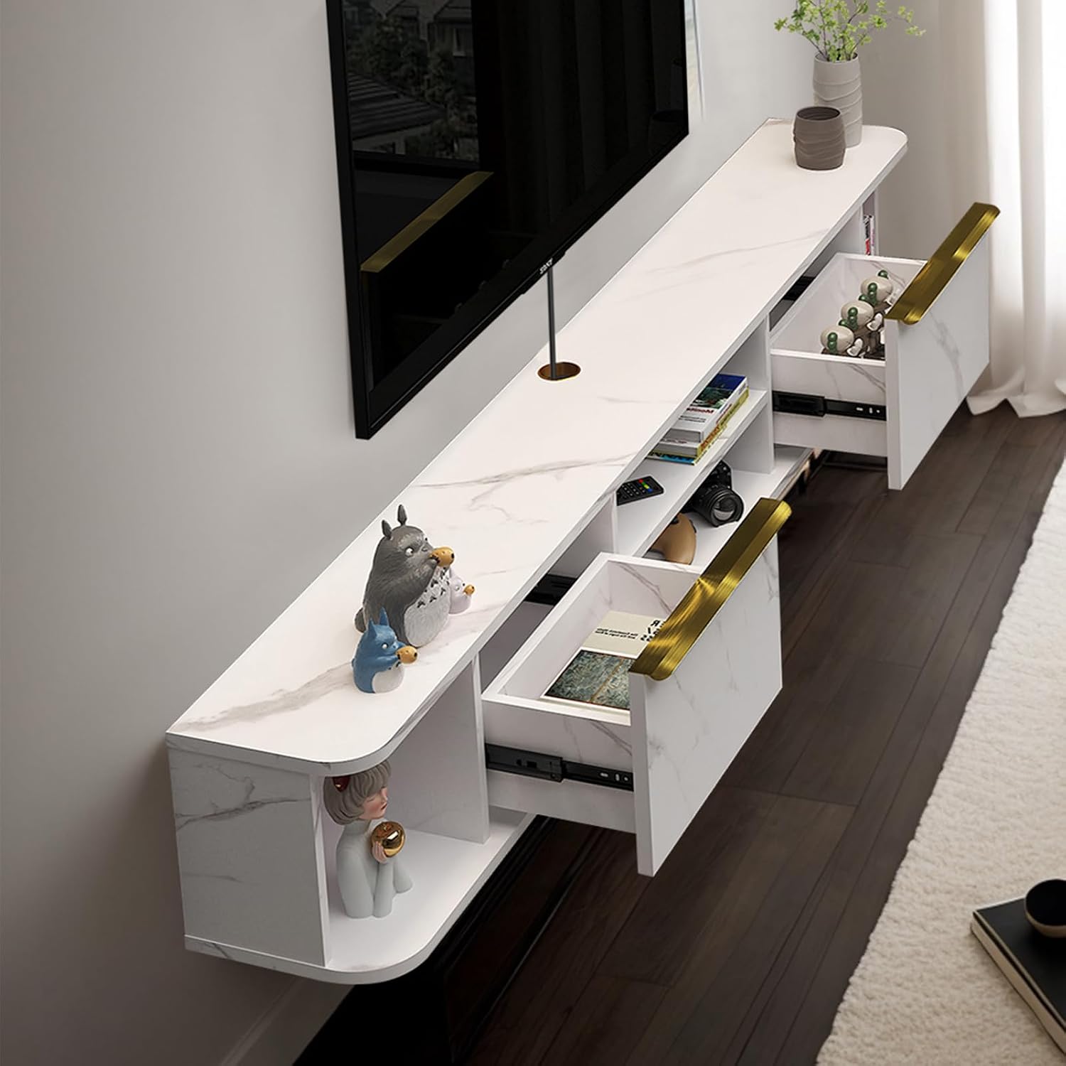 Pmnianhua Floating TV Console with 2 Drawers, 78'' Wall Mount TV Shelf, Media Console for Bedroom & Living Room (White)