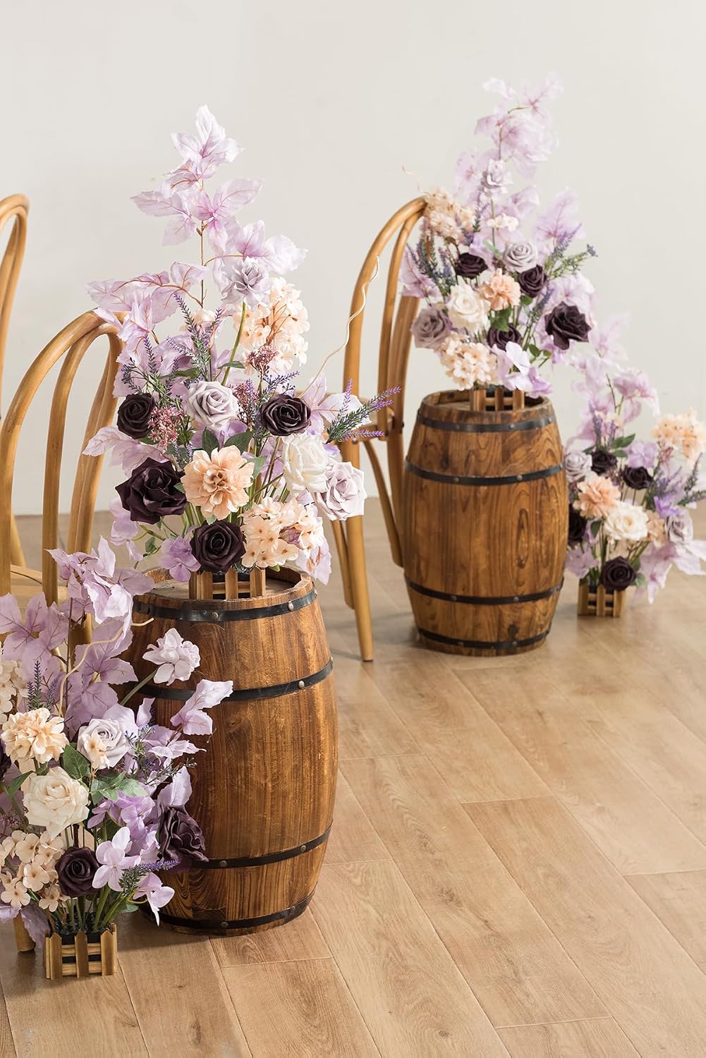 Ling's moment 17.5' Tall Standing Artificial Flowers Arrangements 4 pcs Wedding Aisle Runner Chair Decorations French Lavender Plum Centerpieces Ceremony Reception Rose Floral Party Outdoor