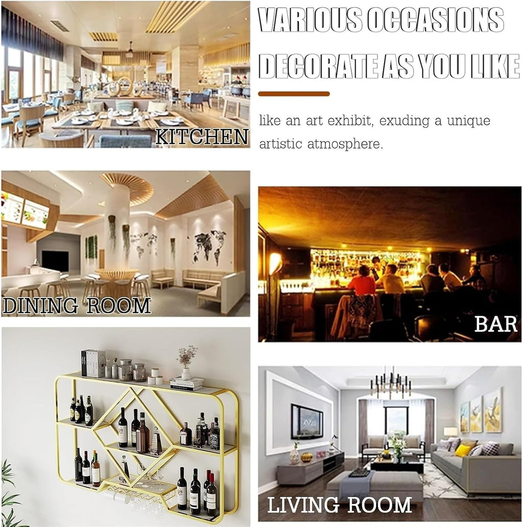 Wall Mount Wine Glass Rack with Floating Shelves for Whiskey Bottles Mini Bar Bottle Display Shelf Organizer Corner Bar Storage Rack (Black 100cm)