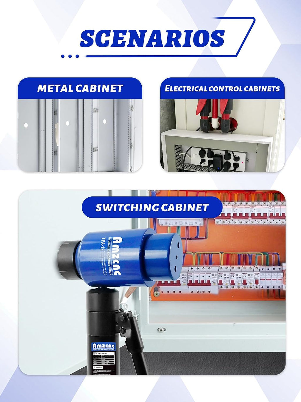 AMZCNC Hydraulic Knockout Hole Punch Driver Kit 1/2 to 4 inch Electrical Conduit Hole Cutter Set KO Tool Kit Metal Sheet Puncher (12TON(1/2'~4'))