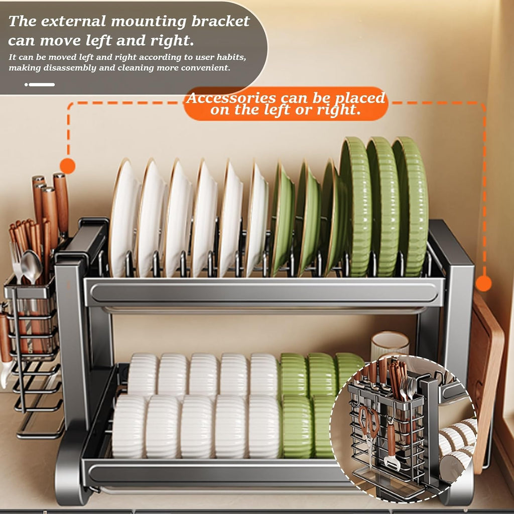 Double-Layer Multi-Functional Dish Rack for Storage and drainingStainless Steel Dish Rack,Drain Rack,Kitchen Storage Rack,Bowl Holder,Dish Cabinet,304 Household use(Triple Layer,43