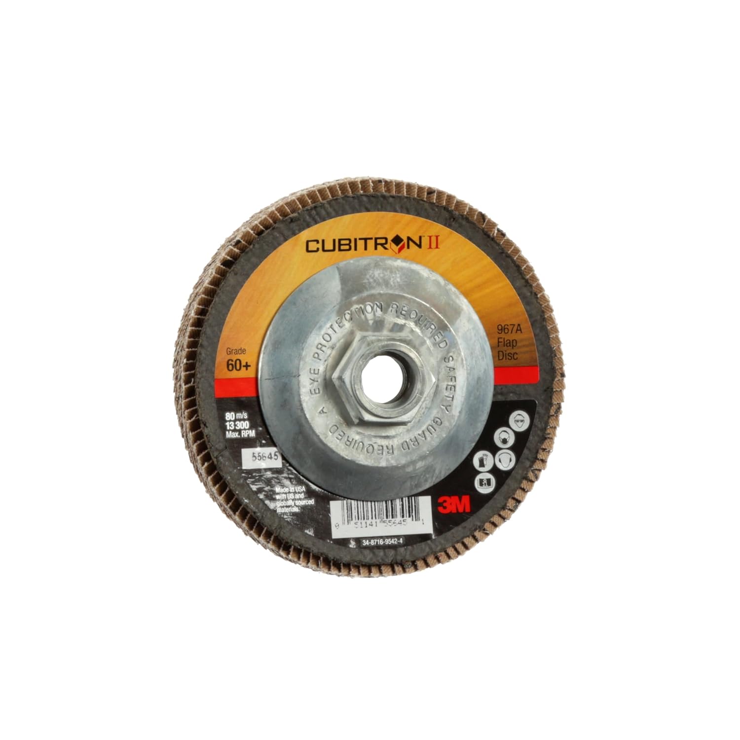 3M Cubitron II Flap Disc 967A, 60+, T29 Quick Change, 4-1/2 in x 5/8'-11, Giant, Pack of 10, Medium Pressure Applications, Light Deburring, Scale Removal, Oxide Removal, Surface Prep