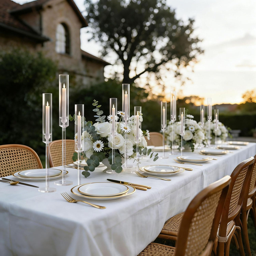 Vincidern 24pcs Taper Candle Holder Acrylic Candlestick Holder Clear Set for Table Centerpiece, Long Candle Stick Candle Stand Cylinder Shade for Wedding Party Dining Room Decor