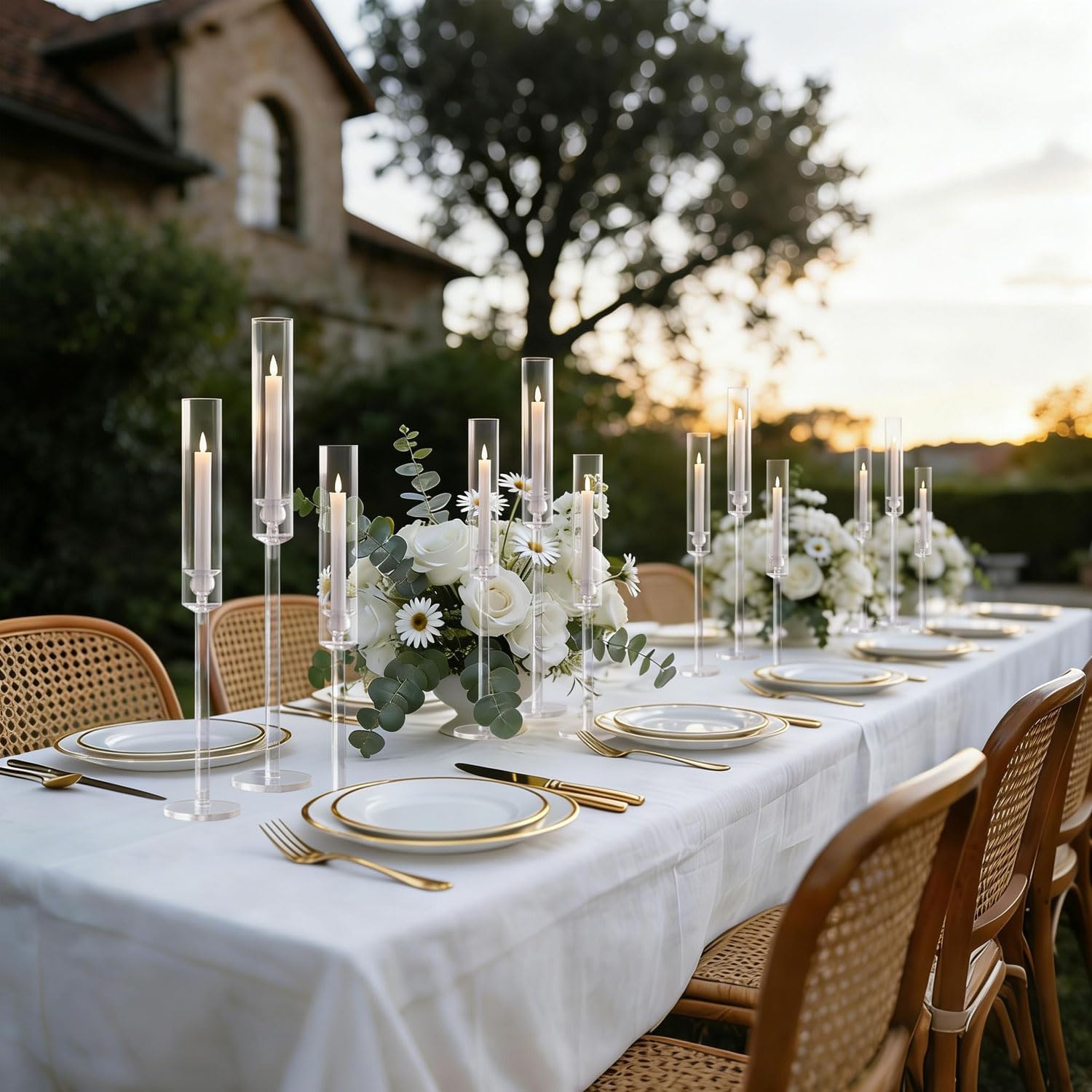 Vincidern 24pcs Taper Candle Holder Acrylic Candlestick Holder Clear Set for Table Centerpiece, Long Candle Stick Candle Stand Cylinder Shade for Wedding Party Dining Room Decor