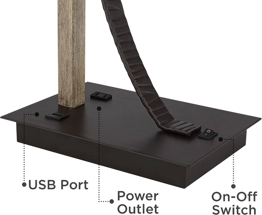 Franklin Iron Works Gentry Industrial Desk Table Lamp 22' High with USB and AC Power Outlet in Base Oil Rubbed Bronze Faux Wood Metal Cage Oatmeal Drum Shade for Cottage Core Bedroom Desk