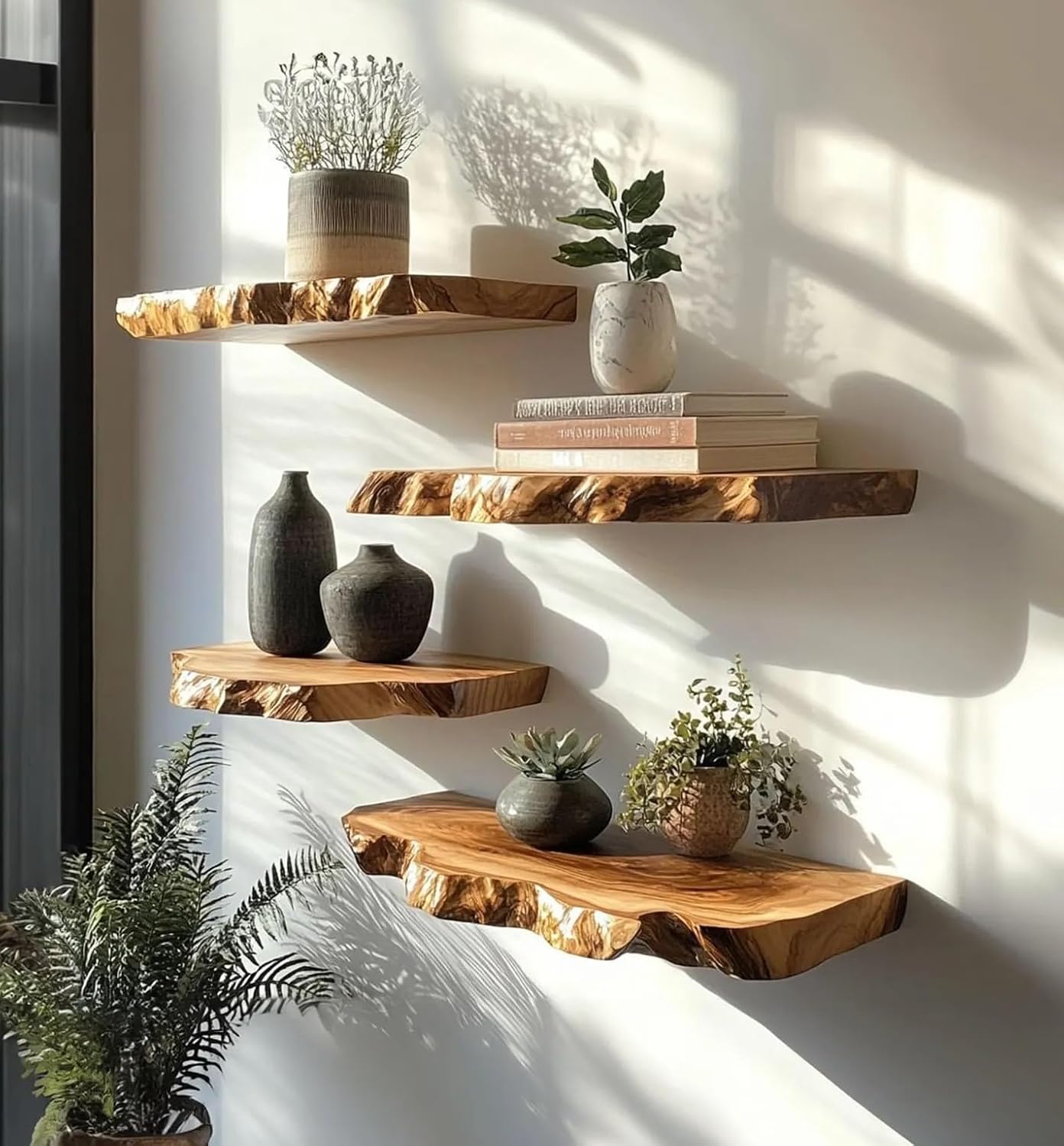 Modern Sale Live Edge Floating Teak Wood Live Edge Shelves Hanging Shelf Floating Shelf Book Shelf Wall Décor (24' W X 8' D X 1.5' (Inches))