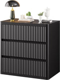 3 Drawer Nightstand, Black Night Stand with Large Storage, Fluted Nightstand for Bedroom, Mid Century Modern End Table Side Table for Living Room Sofa Couch Home Office, Bedside Table 26 Inch Tall