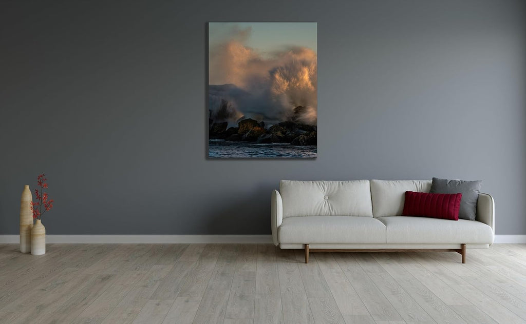 ArtDirect Minnesota-Lake Superior Lake waves breaking on rocks at sunset 36x45 Huge Gold Ornate Wood Framed Canvas Giclee Art by Jaynes Gallery