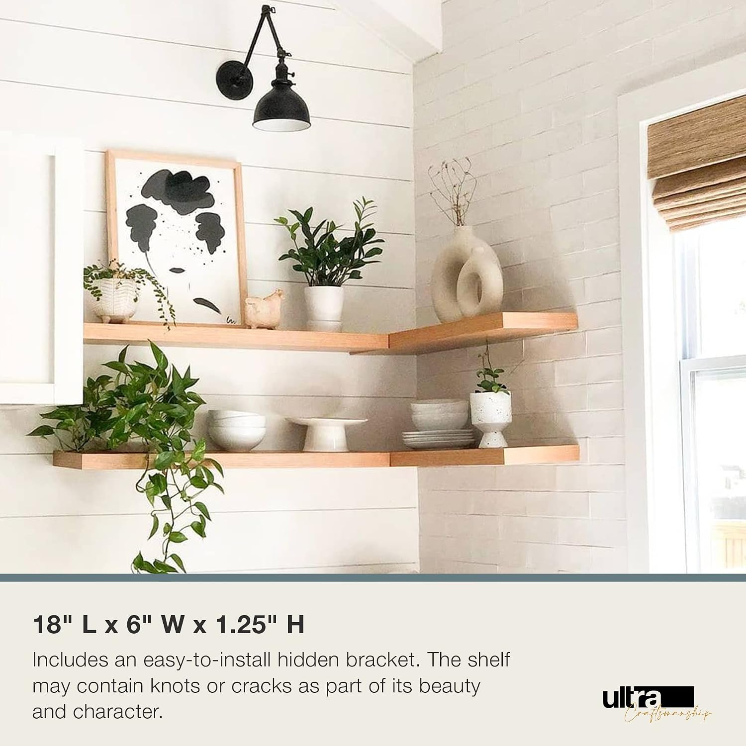 UltraShelf Solid Wood Floating Shelf for Wall Decor, Alder, 18'' Long x 6'' Deep,18'' width, 6'' depth