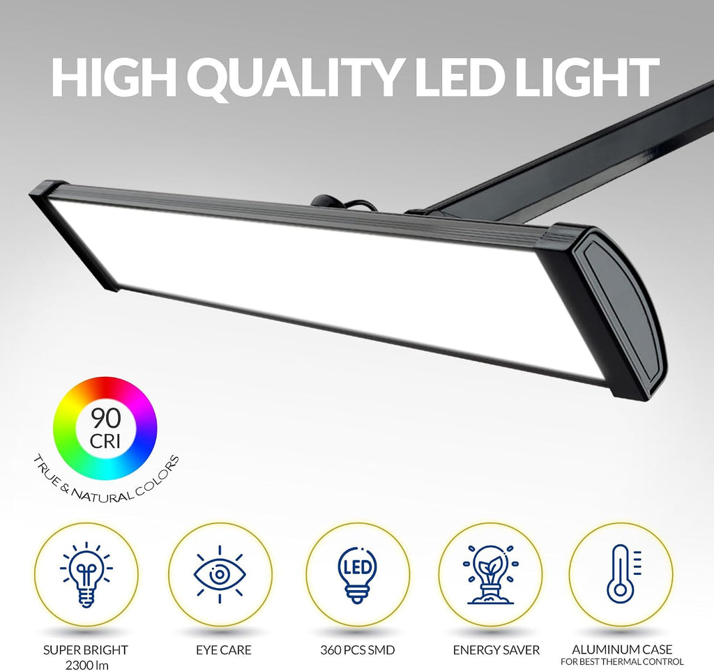 2300 Lumens Ultra Bright LED Desk Lamp – Professional Eye Care Task Light 5 Level Adjustable Brightness & Color Temperature, for Home Office, Architecture, Beauty (CCT, Dimming, Black)