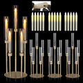 Dyna-Living Gold Candelabra Centerpiece 4 Set 26.8'' Tall Candle Holder Centerpiece for Tables, 5 Arms Candlestick Holders with Acrylic Lampshade, Gold Candelabra Floor Stands for Wedding Party Home