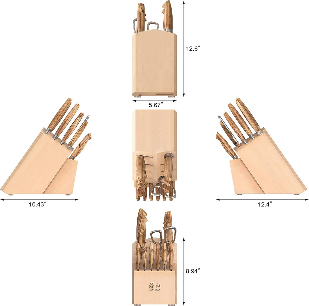 Cangshan OLIV Series 15-Piece Knife Block Set, Forged Swedish 14C28N Steel, Maple Block, 501691