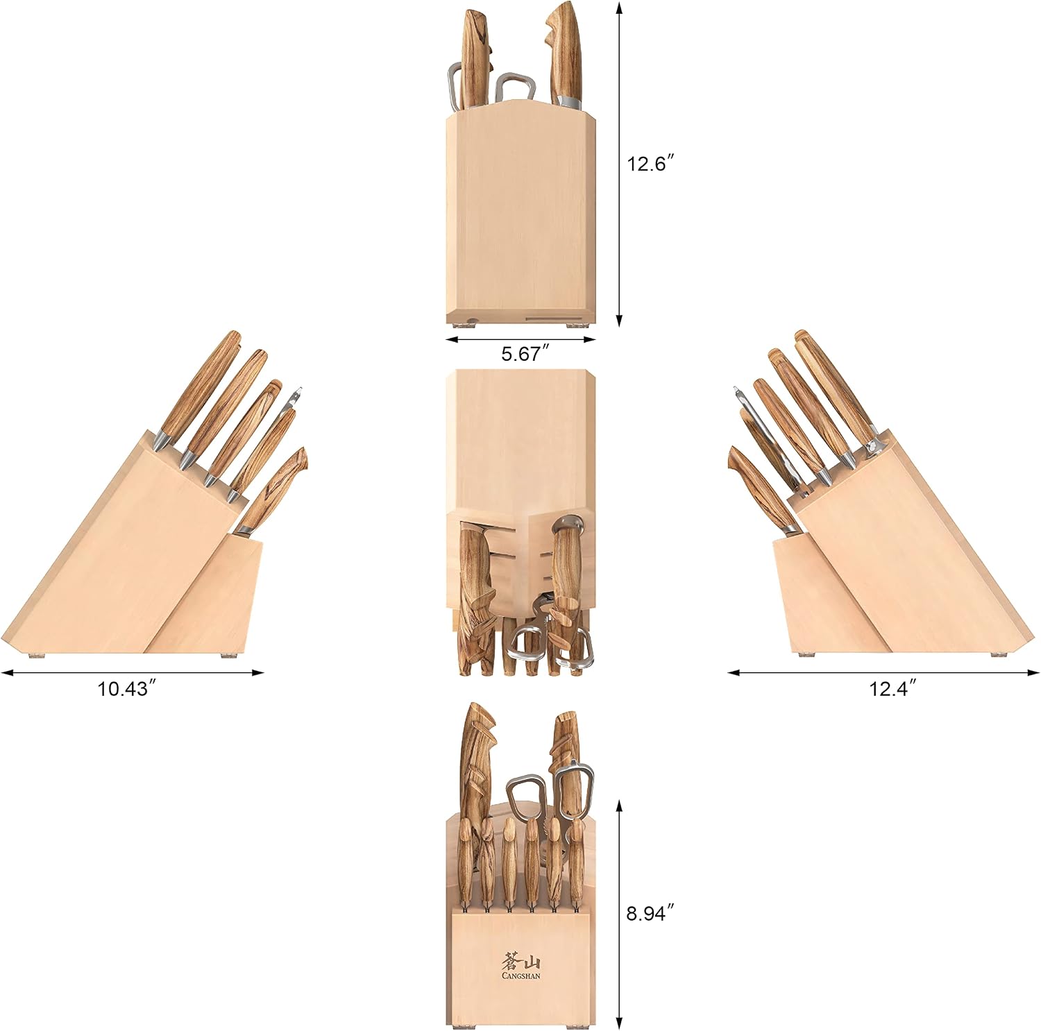 Cangshan OLIV Series 15-Piece Knife Block Set, Forged Swedish 14C28N Steel, Maple Block, 501691